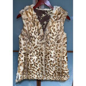 Vintage Leopard Rabbit Fur Reversible Silk Asian Cut Frog Closure Vest Size M/L